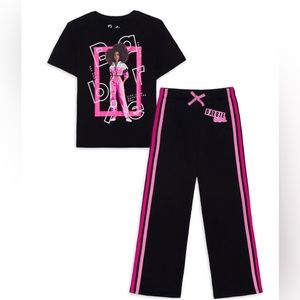 Barbie Short Sleeve Graphic T-shirt & Fleece Pant 2-Piece Outfit Girls
